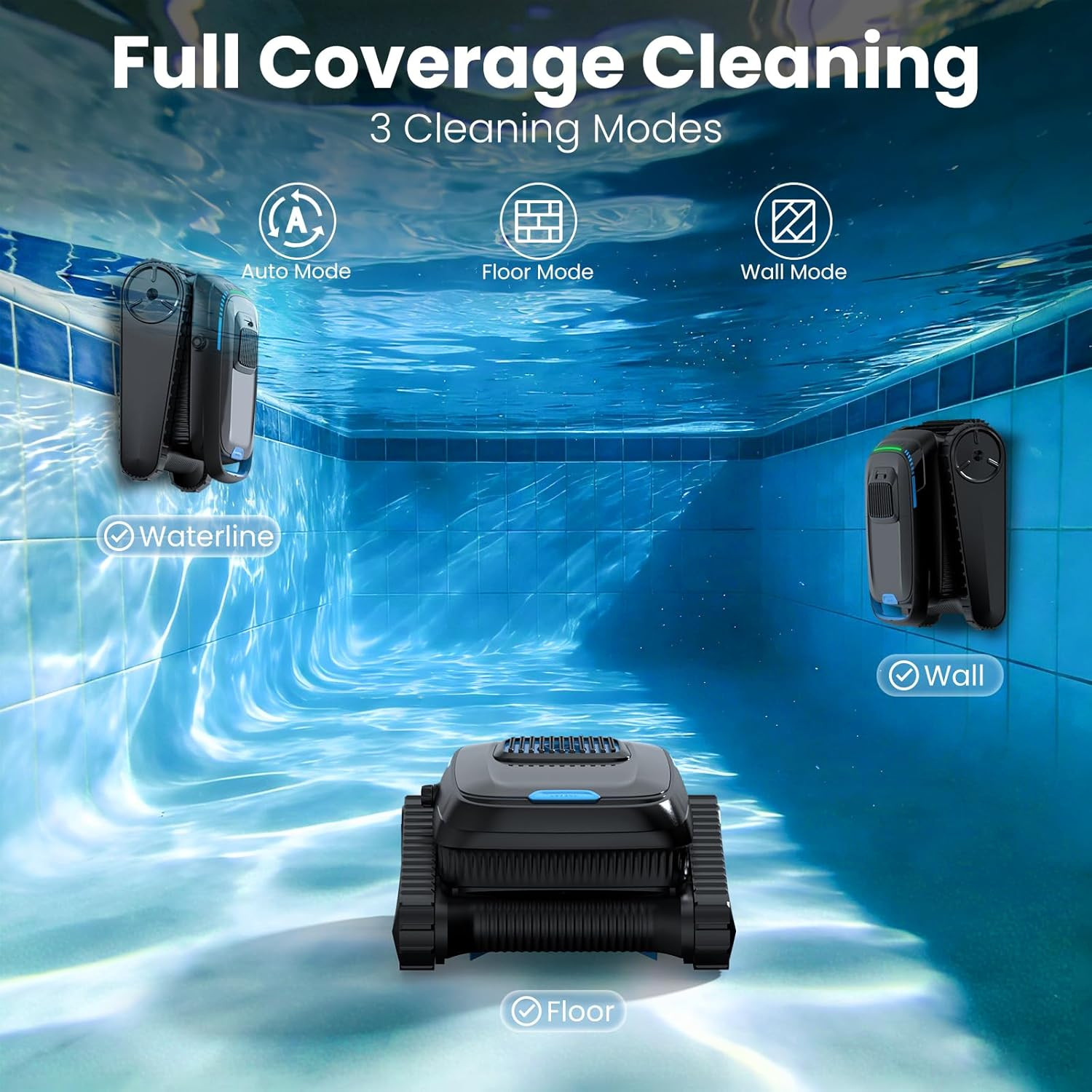 Robotic Pool Vacuum PC10, Cordless Pool Cleaner Robot for Inground & above Groun
