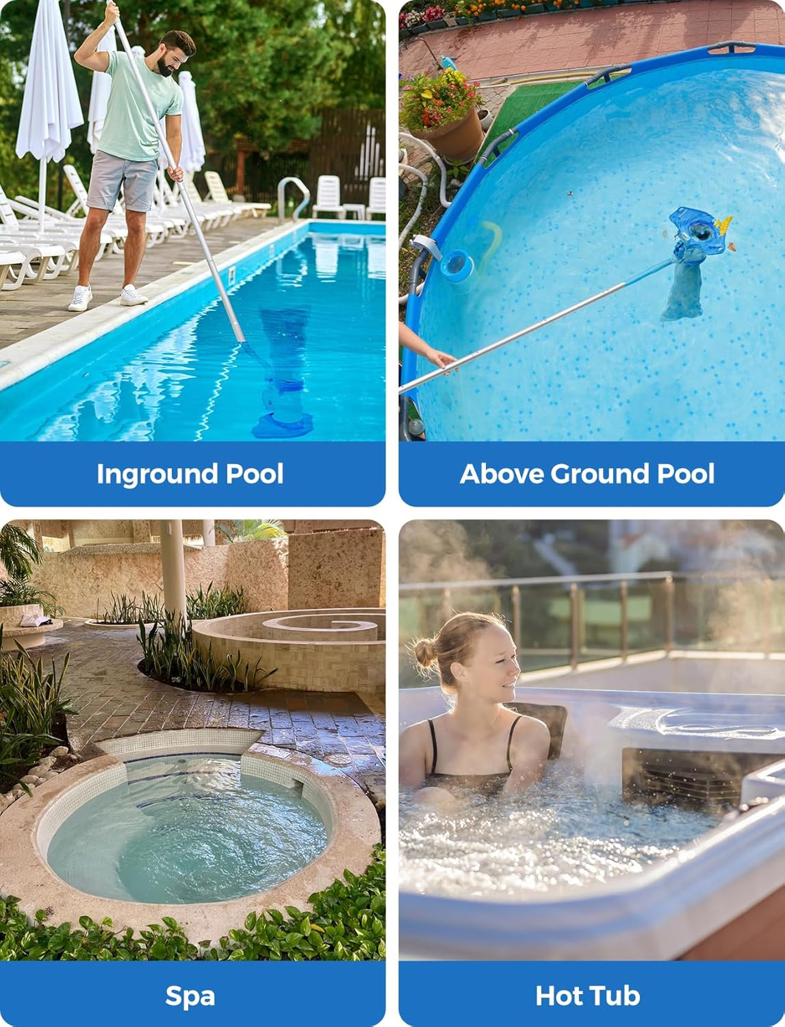 Pool Leaf Vacuum with 71.7In Telescopic Pole, 83GPM Powerful Suction, Rechargeab