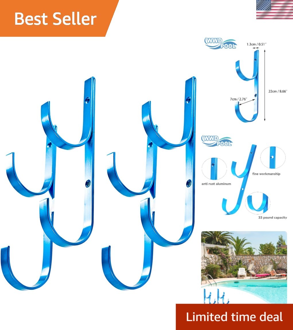 Versatile 2-Pack Aluminum Pool Hanger – Rust-Resistant 4 Hook Design for Storage