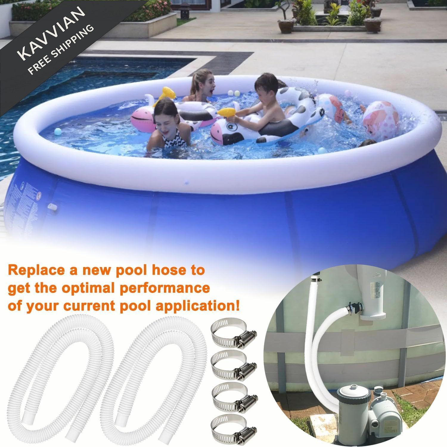 Qloby 2 Pack 1.25&Prime; x 59&Prime; Pool Hoses for Above Ground x 59&Prime;, White