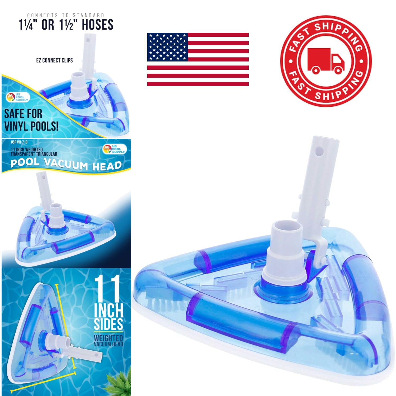 EZ Clip Handle Pool Vacuum Head with Swivel Connection for 1-1/4 and 1-1/2 Hose
