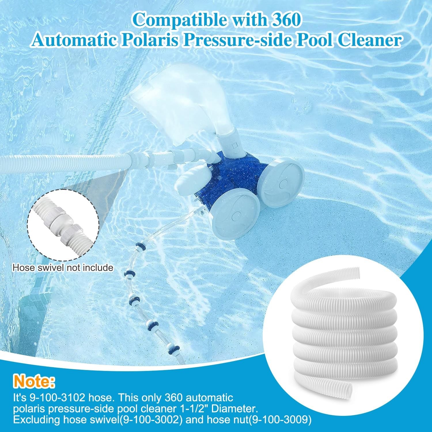 2 Pcs 9-100-3102 6Ft Feed Hose for Polaris 360 Cleaner White