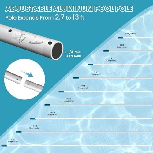 Pool Cleaning Kit 13FT Pole Net Vacuum Head Brush Above Inground Pool Set Deluxe
