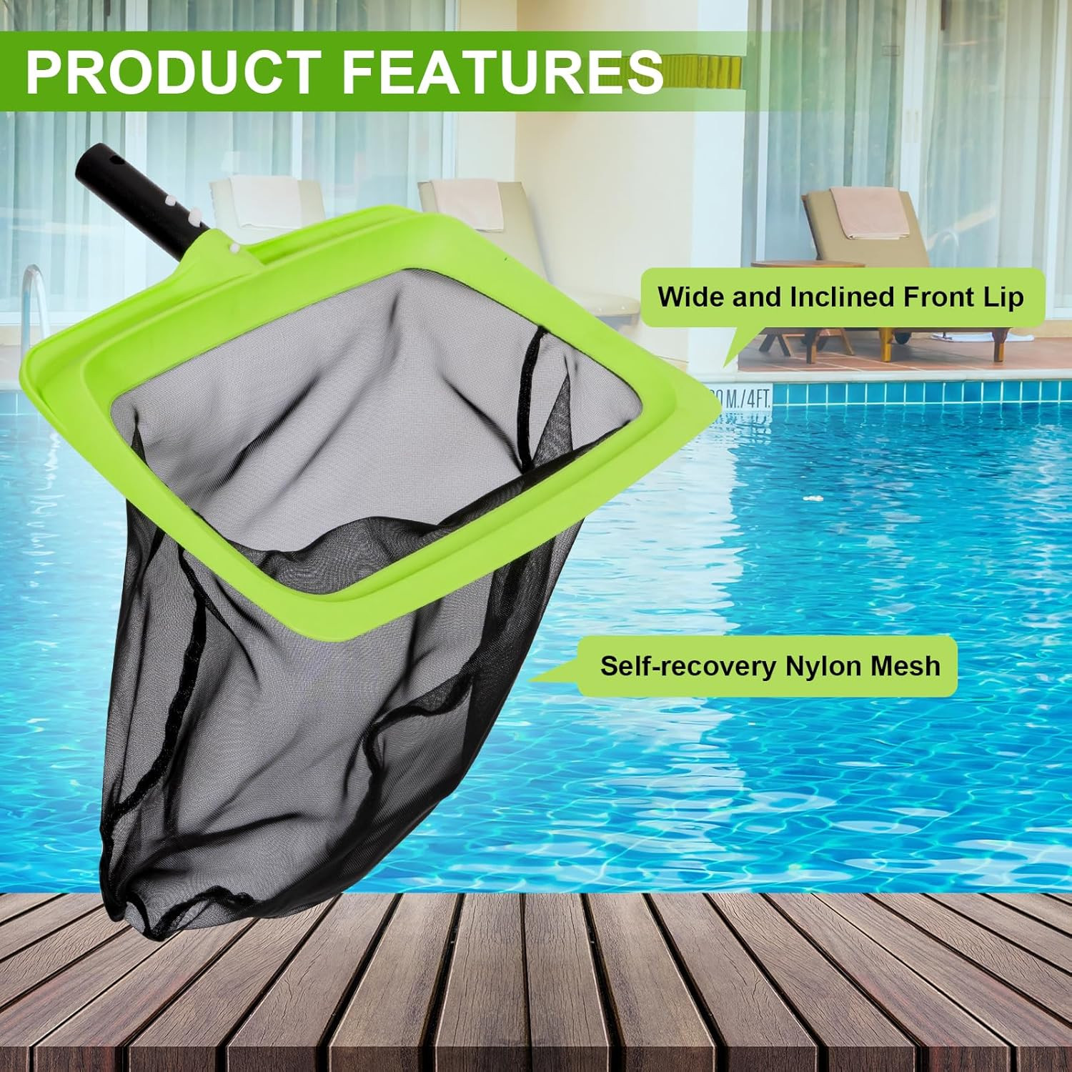 Sepetrel Swimming Pool Leaf Skimmer Net,Fine Nylon Mesh & Reinforced Frame Deep