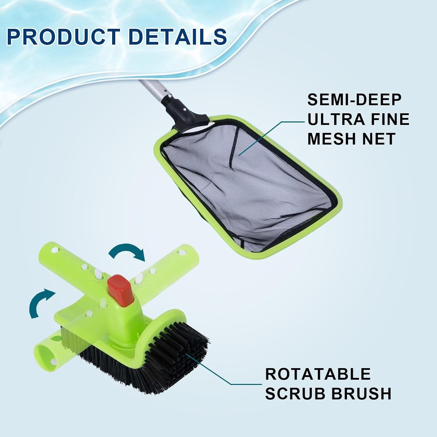 Sepetrel Pool Cleaning Kit: Skimmer, Brush, Net (No Pole)