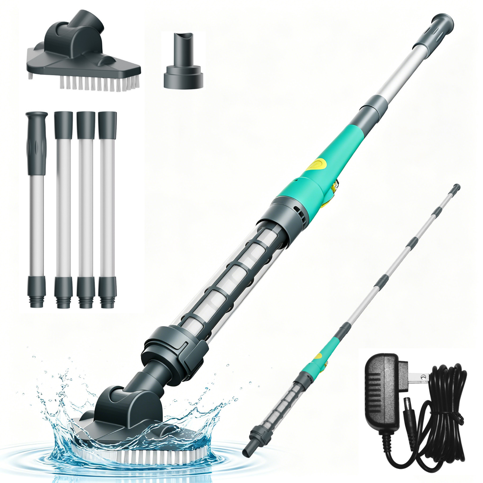 Handheld Pool Vacuum Portable Cordless Rechargeable Swimming Pool Cleaner + Pole