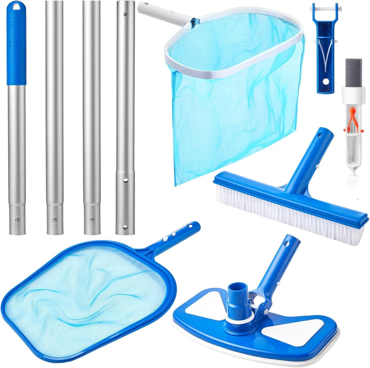 Pool Cleaning Kit 5 Pieces with Aluminum Telescopic Pole, Brush, Skimmer Net,…