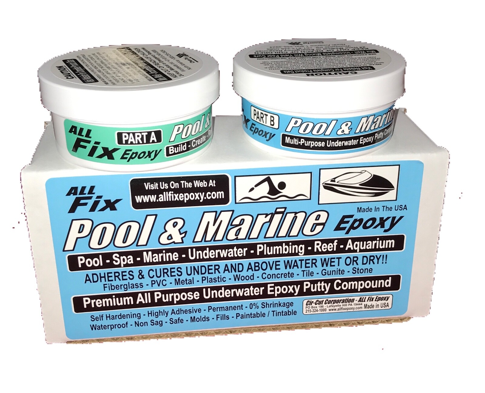 ALL-FIX H2O EPOXY PUTTY Pool Repair Tile Gunite Stone Concrete Fiberglass Leaks
