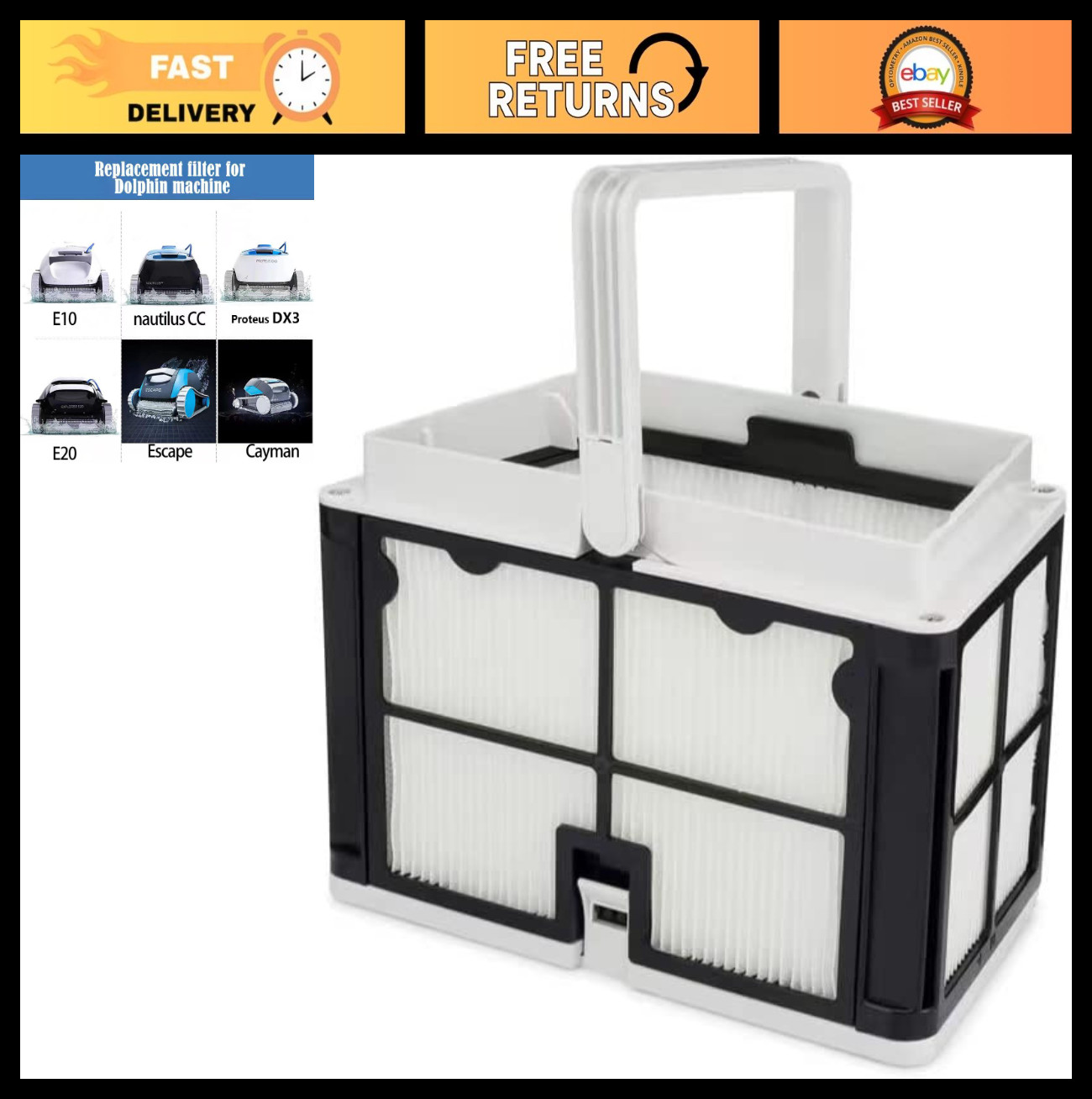 Ultra Fine Filtration Basket for Dolphin Pool Cleaners S50, Active 15, Echo & Mo