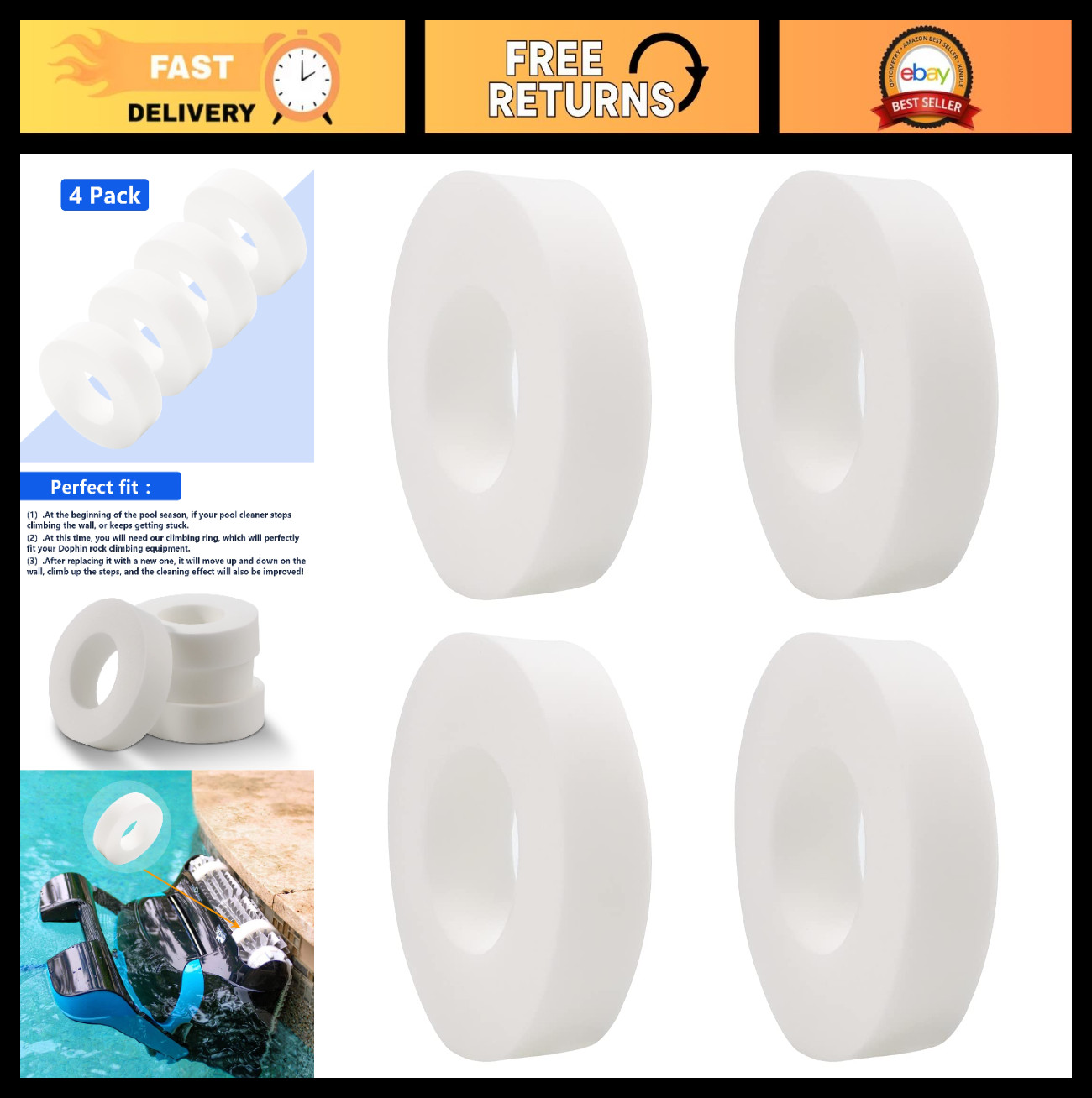 Robotic Pool Cleaner Climbing Rings Replacement Parts for M200/M400/M500 – 4 Pac