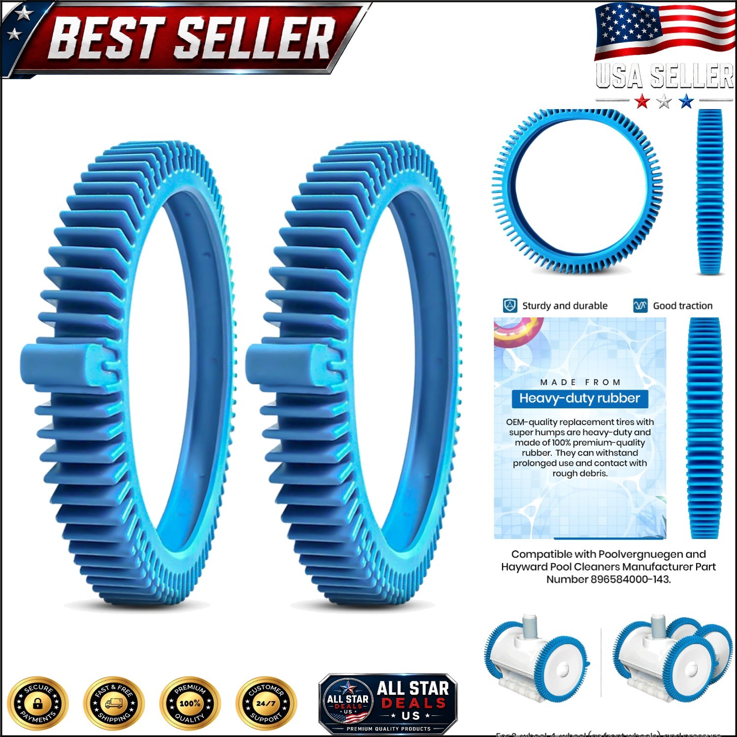 Heavy-Duty Replacement Tires with Super Hump for In-Ground Pool Cleaners