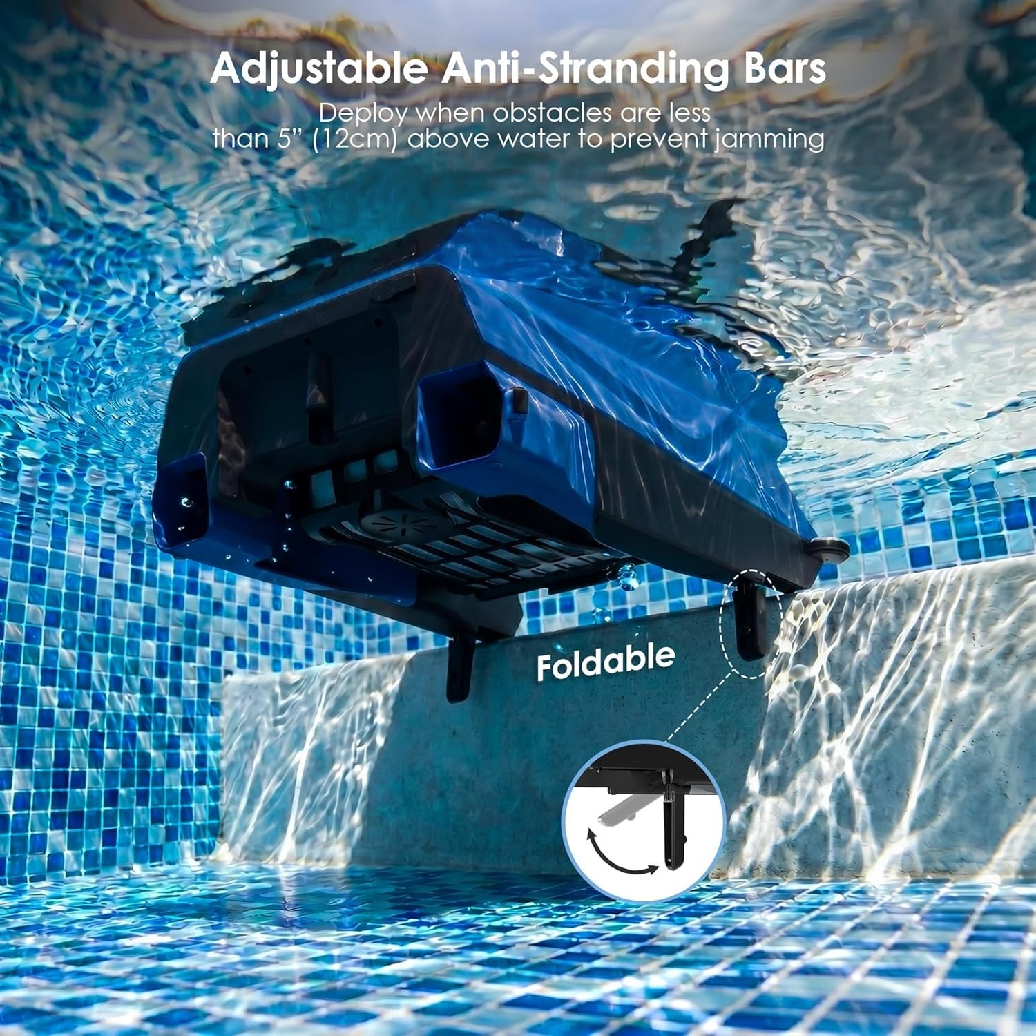 V12 Solar Pool Skimmer Robot Automatic Surface Cleaner App WiFi Remote Blue