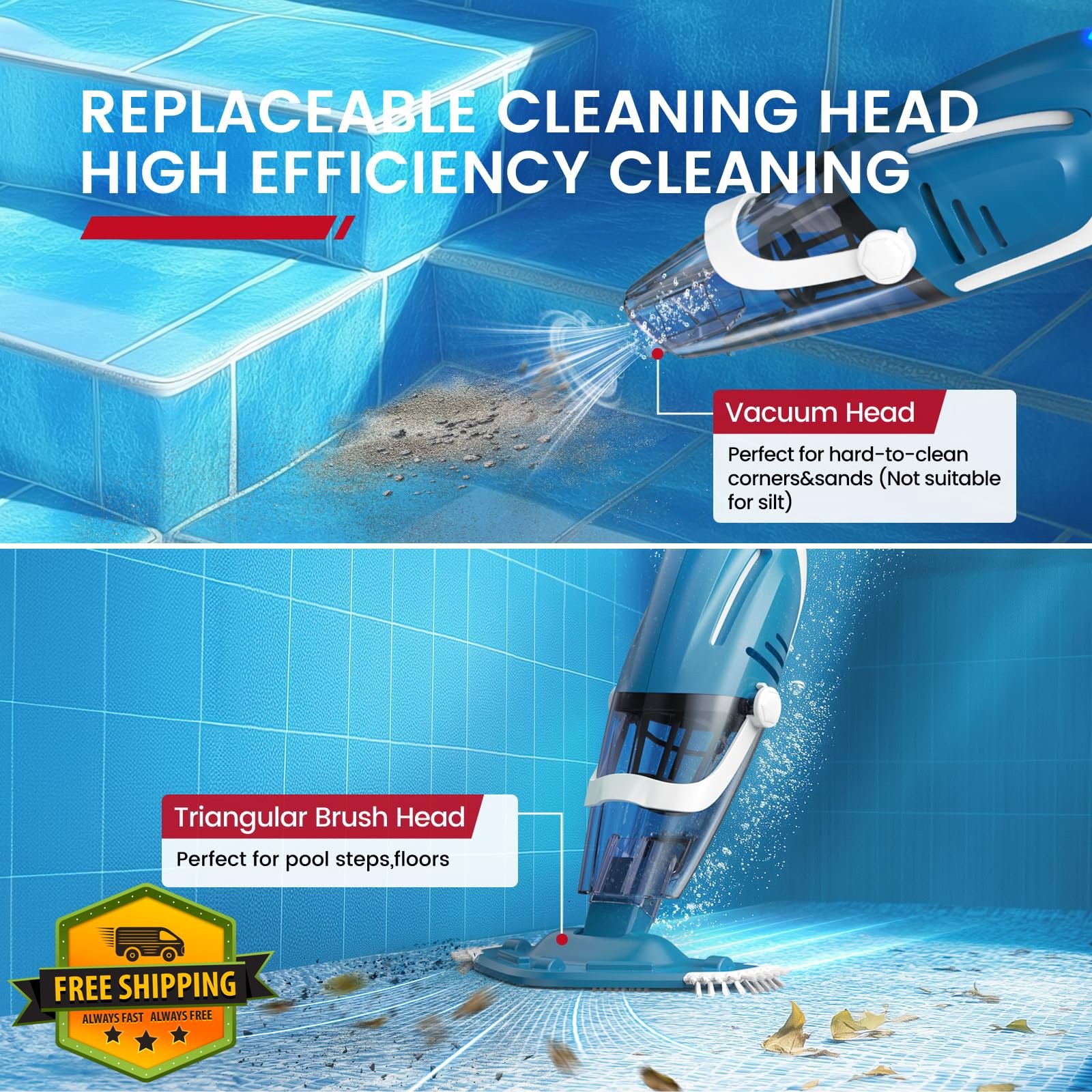 Enhulk Pool Vacuum Upgraded Blue Telescopic Pole 18.5 Gal/Min