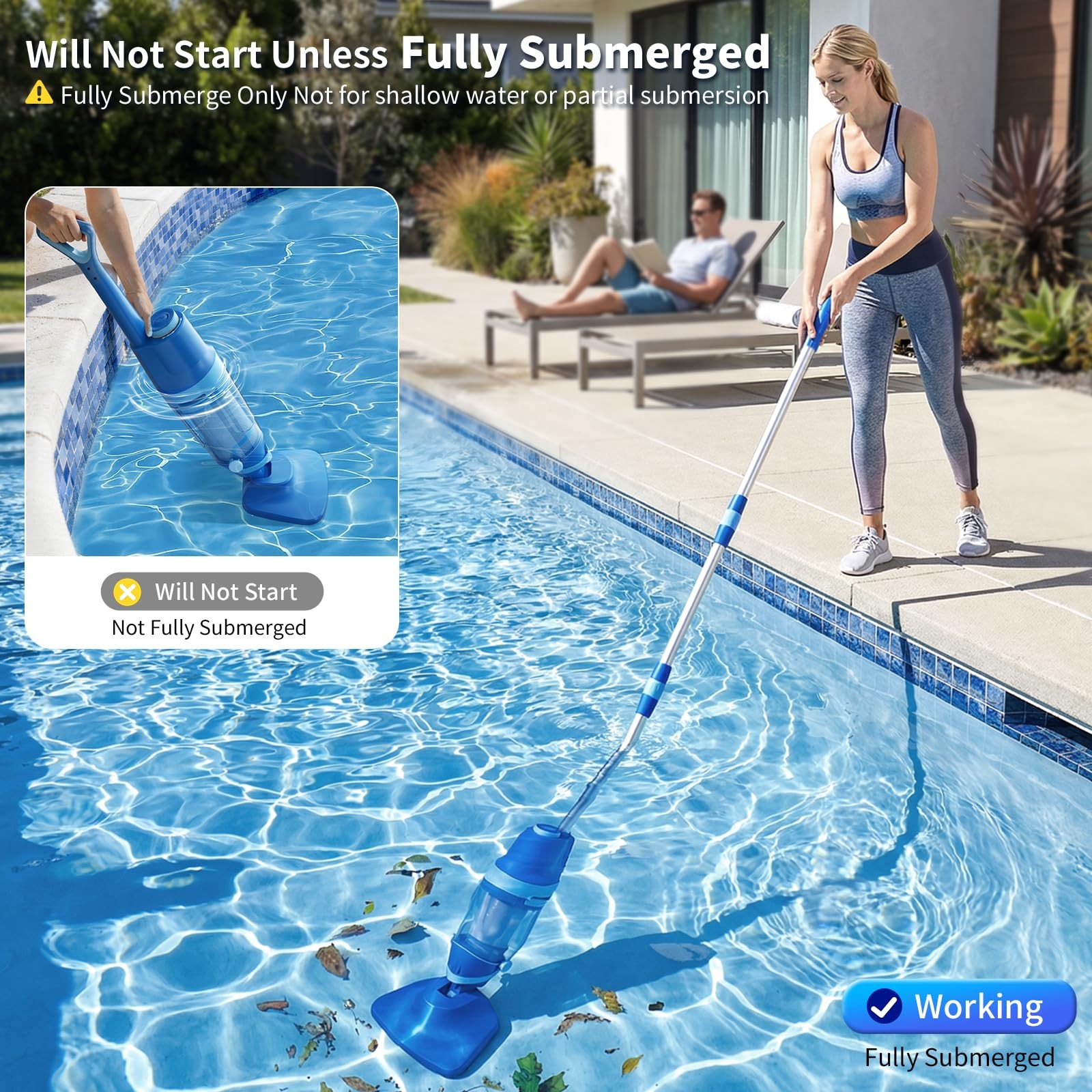 Cordless Pool Vacuum for Inground & Above Ground Pools: Ocean Blue(23.8 GPM)