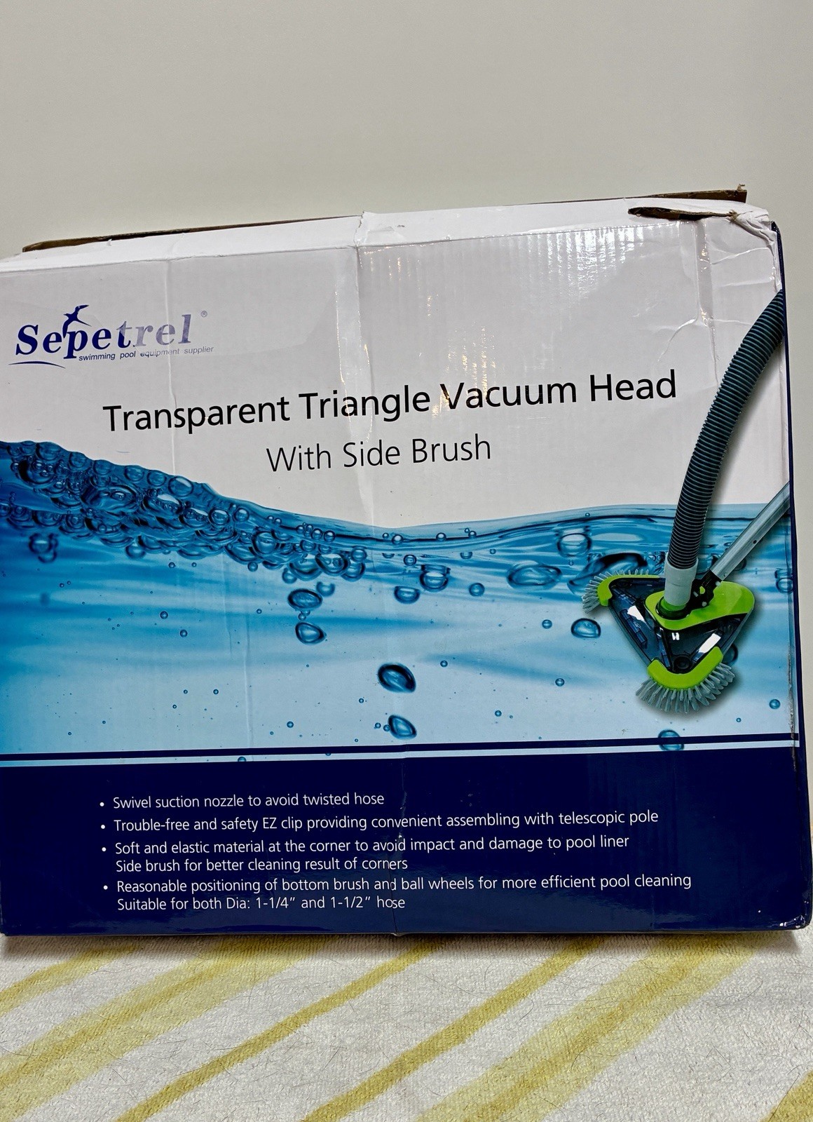 Sepetrel Transparent Triangular Pool Vacuum Head With Side Brush And Wheels
