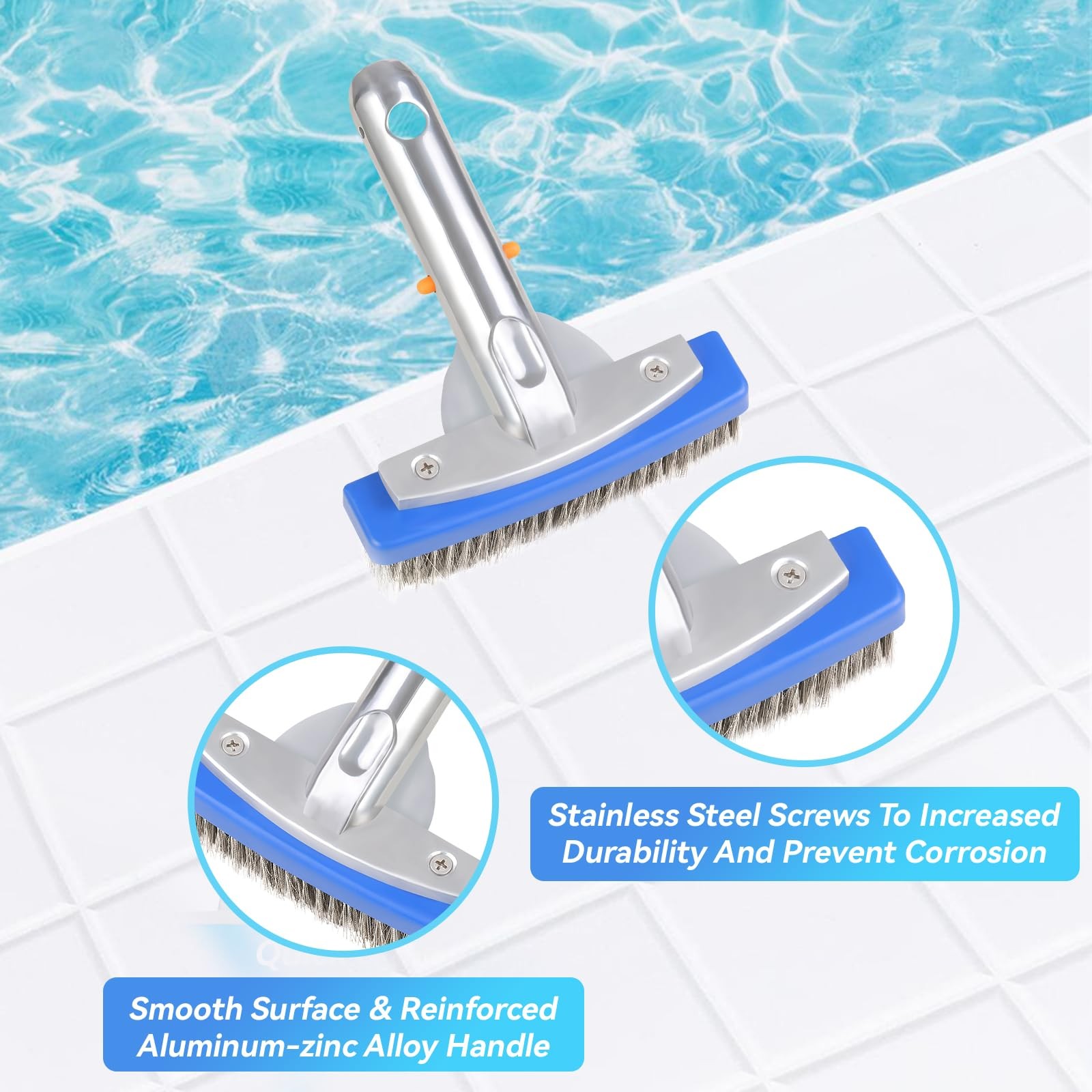 5Inch Stainless Steel Pool Brush for Concrete & Gunite Heavy Duty Cleaning