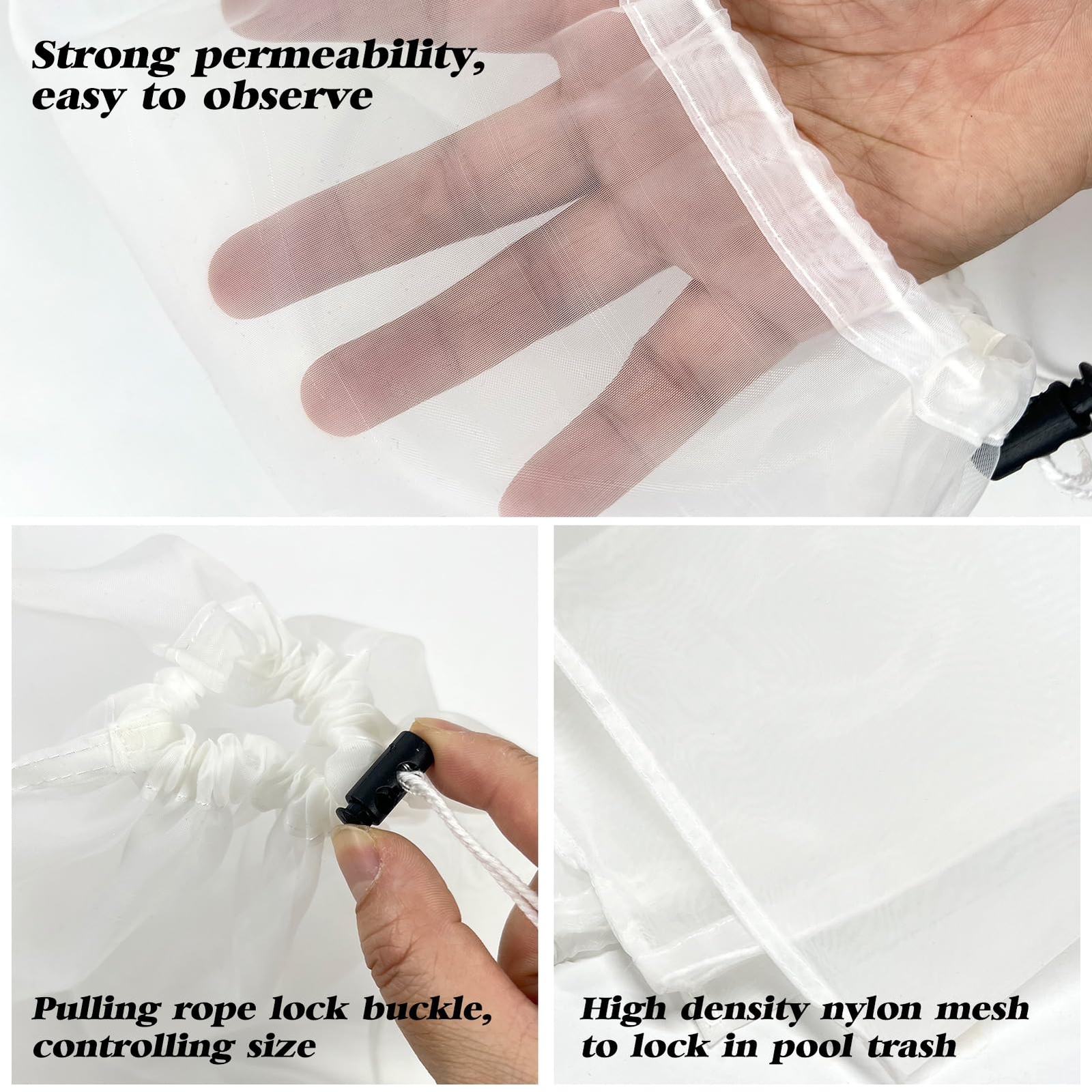 4 Pack 24×18 Inch Pool Leaf Vacuum Net Bag Replacement for Swimming Pool