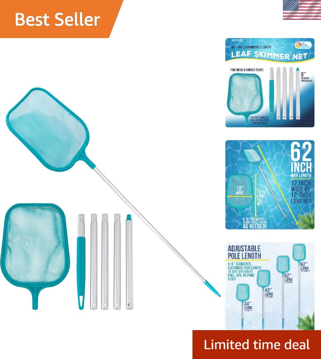 Lightweight 4-Foot Pool Leaf Skimmer with Customizable Length for Easy Cleanup