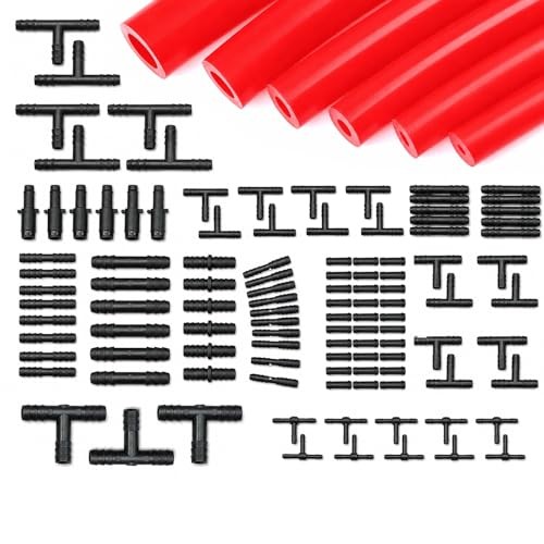 Silicone Vacuum Hose Kit 6PCS 5FT Tubing (1/8&Prime; to 5 Feet (with Connectors) Red