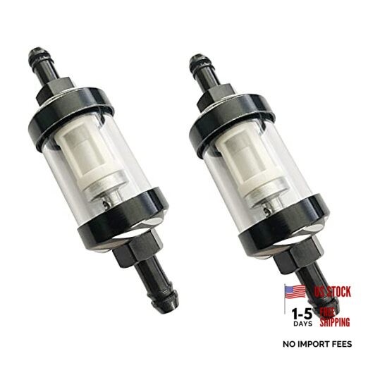 2pcs 5/16 inch 9747 Inline Fuel Filter With Clear View Glass And Chrome Hose