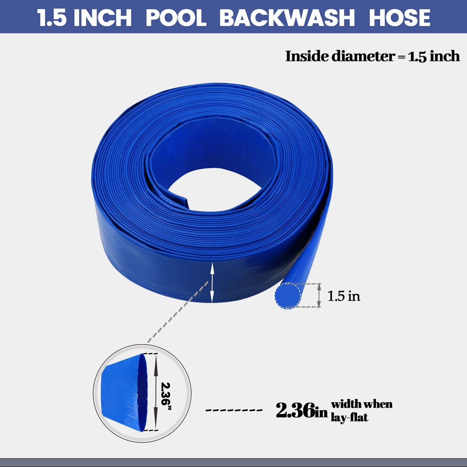 Eastrans 1.5&Prime;x 25 FT Heavy Duty Pool Backwash Hose Flat Discharge Weather B