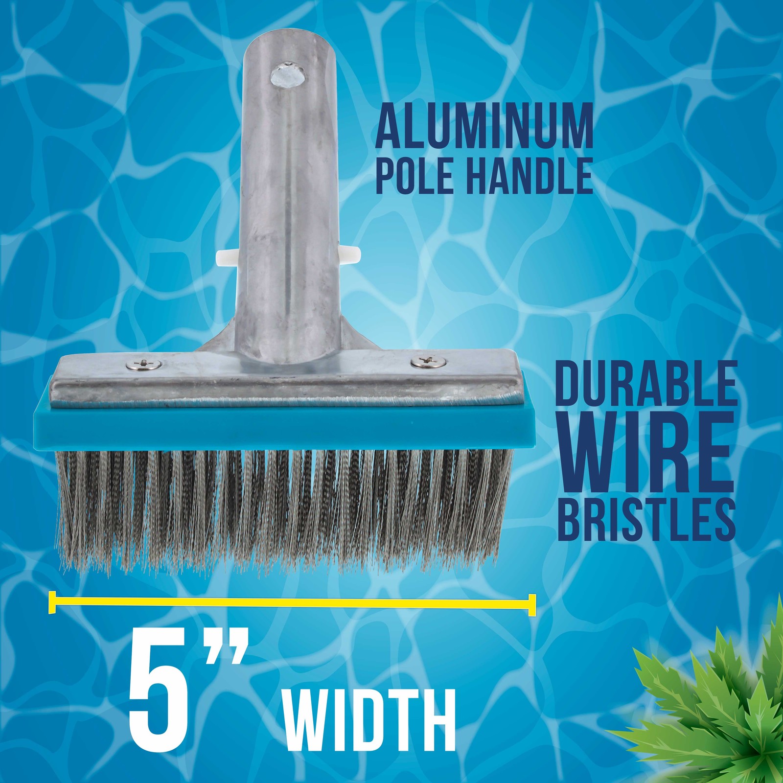 5&Prime; Stainless Steel Wire Bristle Pool Brush, Clean Concrete Rust, Tile Calcium
