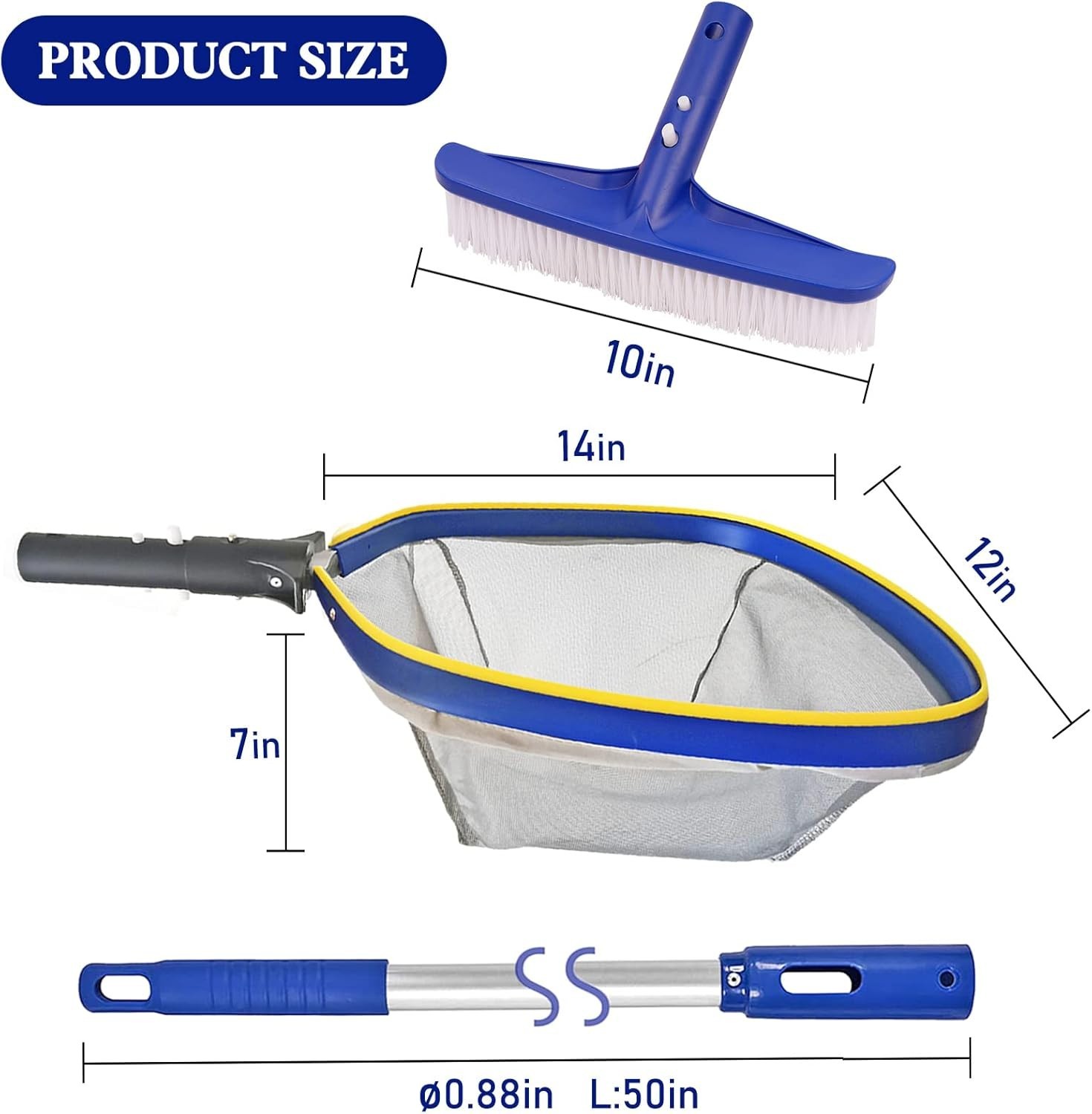 Pool Cleaning Kit 14 » Brush & 50 » Telescopic Aluminum Pole Blue