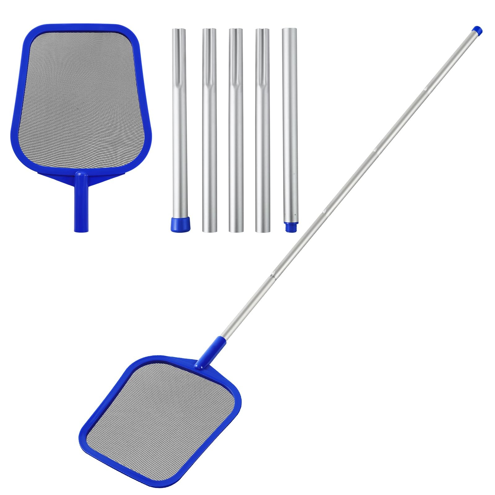 Adjustable Pool Skimmer Net with Telescopic Pole & Ultra Fine Mesh Rake