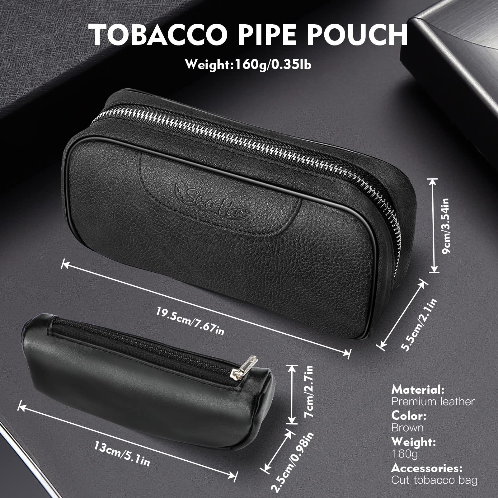 Scotte Tobacco Smoking Pipe,Leather Pipe Pouch Pear black 2, brown