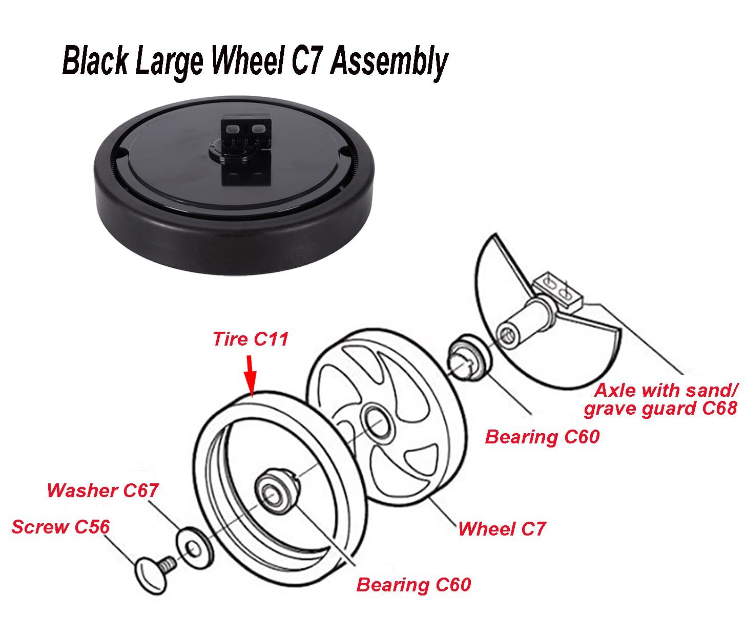 3 PK Large Wheel C7 Assembly w/ Tire C11 for Polaris 280 Black Max Pool Cleaner