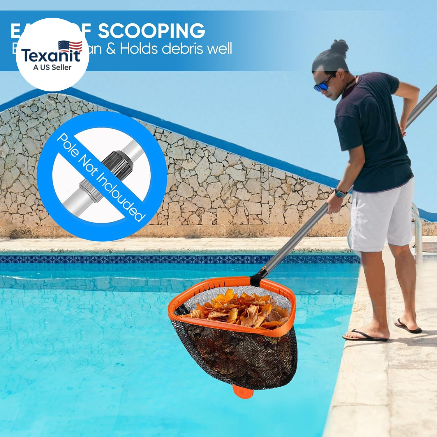 17.5&Prime; Pool Net, Pool Skimmer Net with Double-Layer Netting Bag, Aluminum Frame,