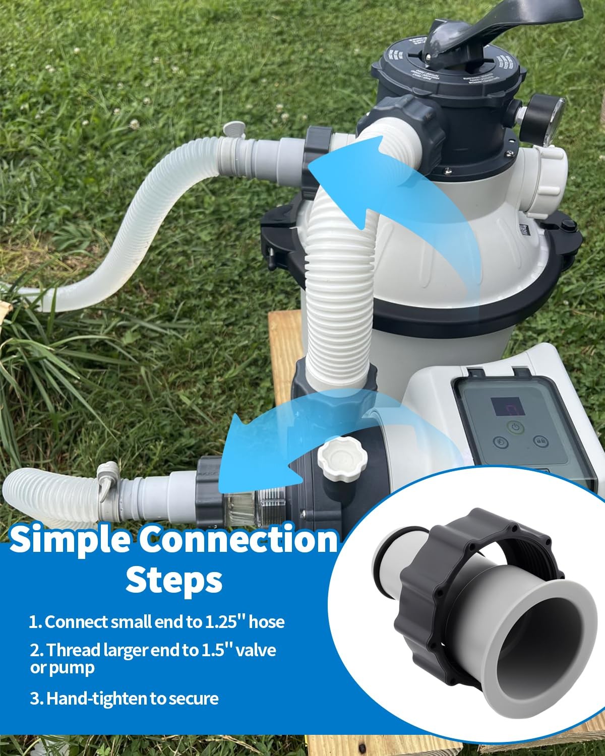 2 Pack Pool Hose Adapter A with Collar for Intex, Converts 1.5 2*4.28, Gray