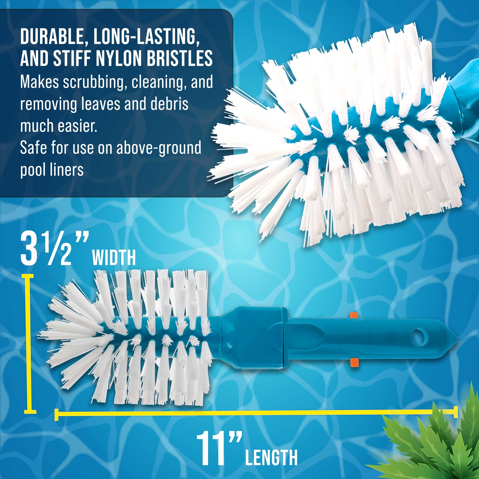 Pool Round Corner and Step Brush with Pole Handle, Nylon Bristles Scrub & Clean