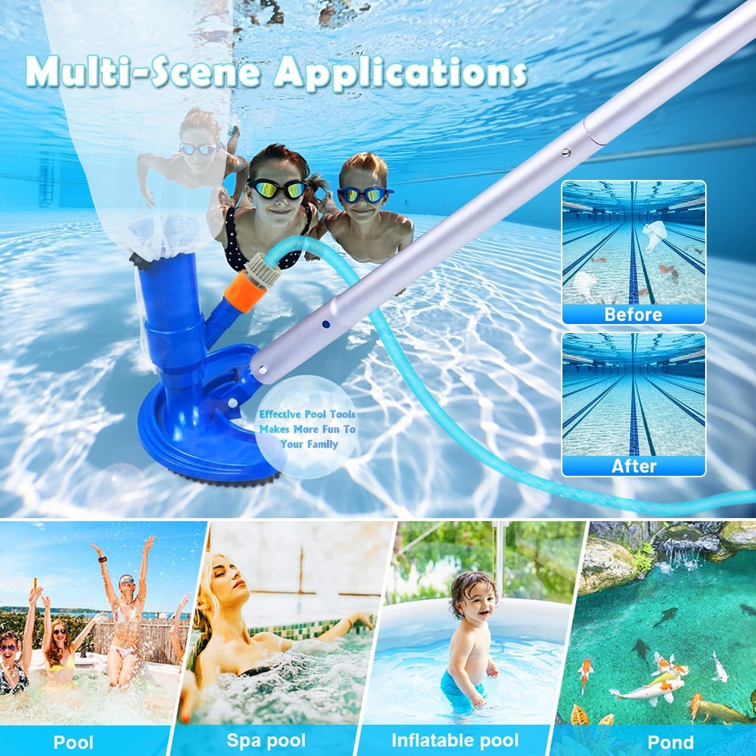 Portable Pool Vacuum Cleaner Kit with Telescopic Aluminium Pole & Fine Mesh L…