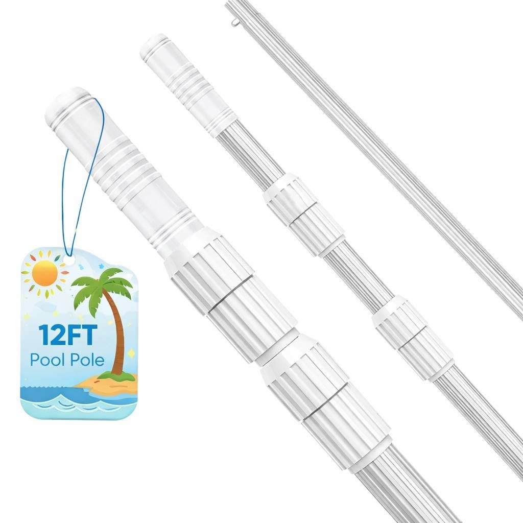 WXFANA 12FT Telescopic Pool Pole, Pool Skimmer Pole Heavy Duty, Adjustable 3 …