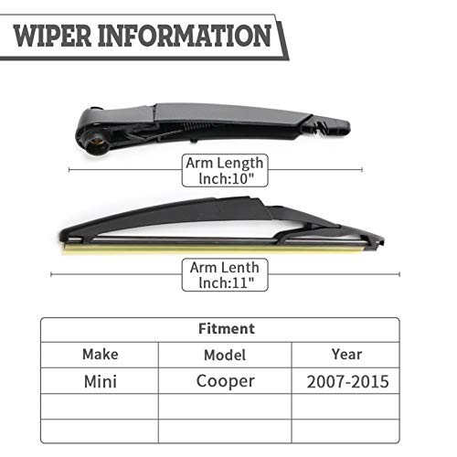 Rear Wiper Arm & Blade Kit,Exact-Fit Replacement for Mini Cooper R56 2007