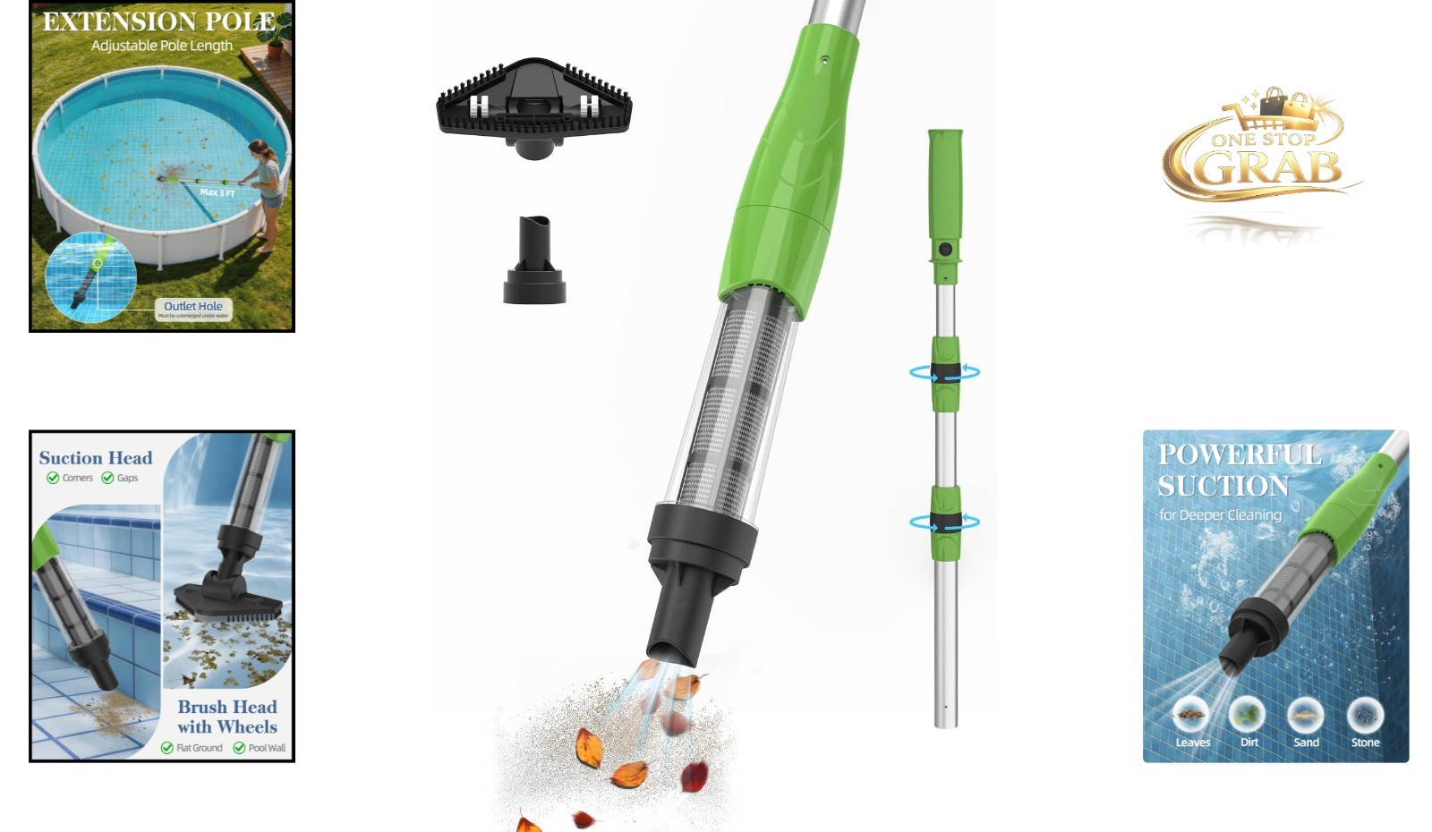 Cordless Handheld Spa Pool Vacuum – Rechargeable Sand Debris Cleaner Green