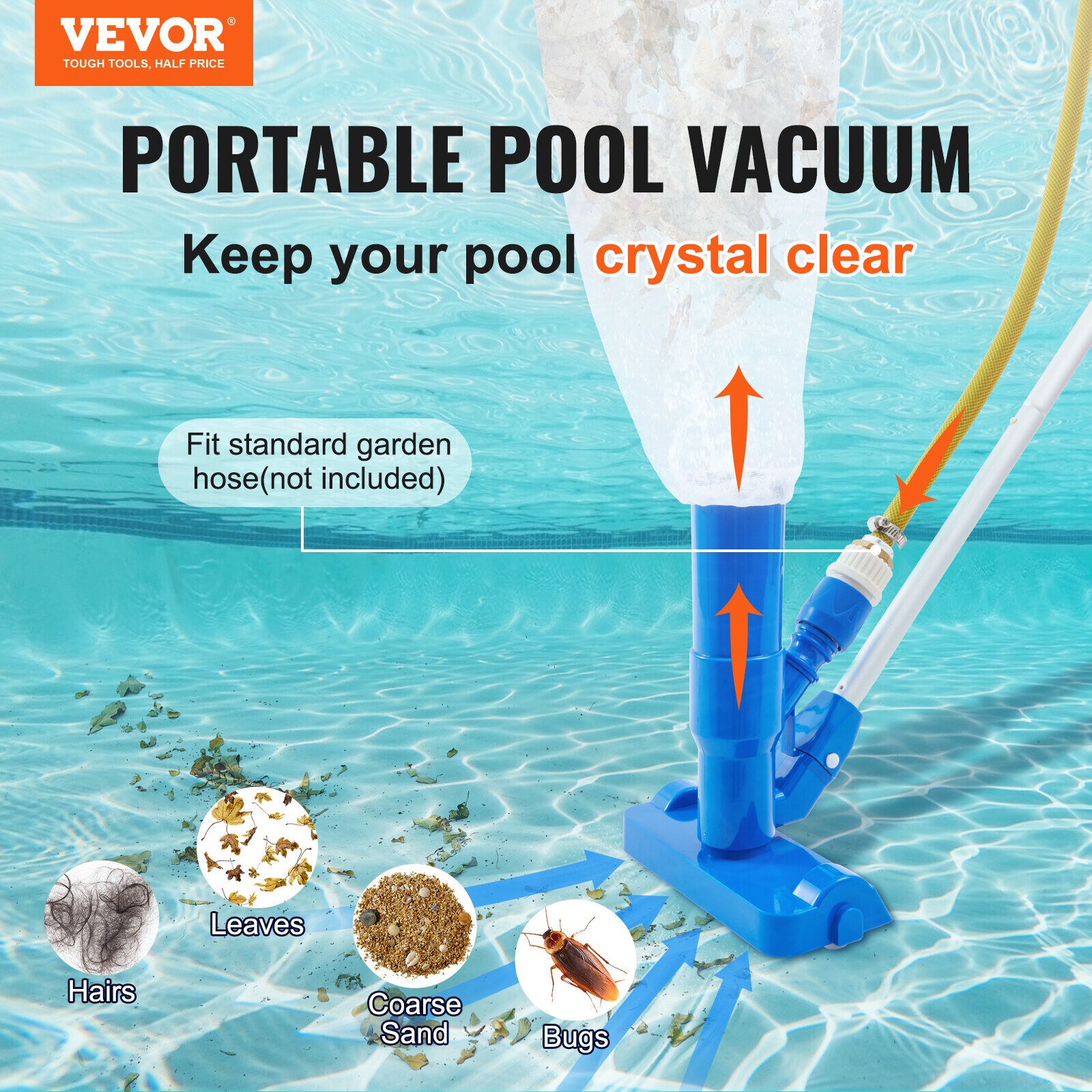 Handheld Vacuum Swimming Pool Jet Cleaner 5Section Pole Ground Spa Pond Fountain