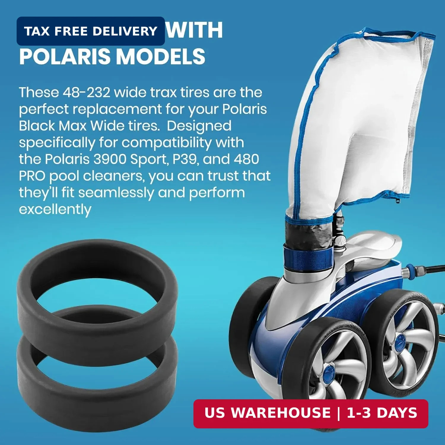 (3-Pack) Calvana Pool Cleaner Tires, 48-232 Replacement Compatible with Zodiac P