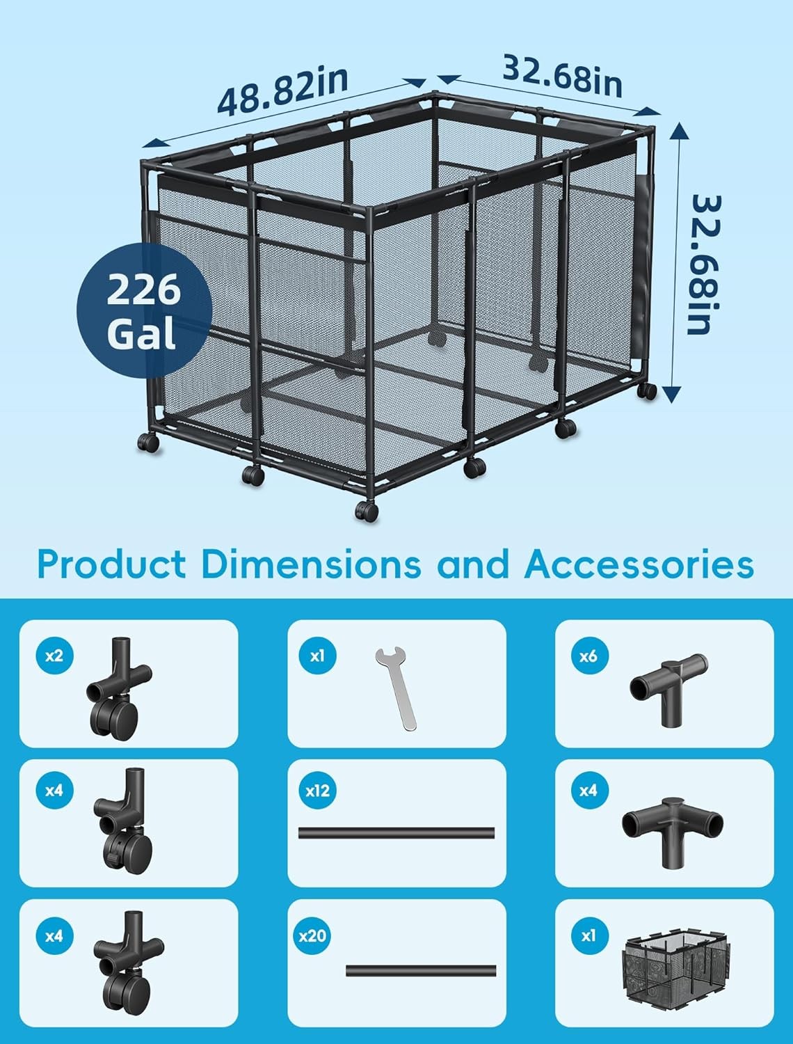 SHAPON Pool Storage Bin XXL Mesh Rolling Cart