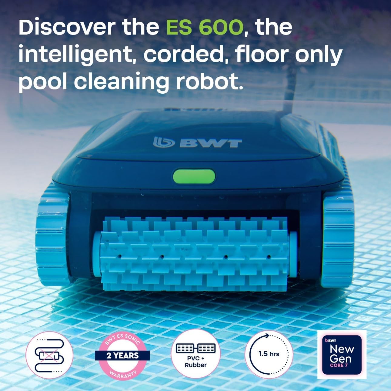 BWT ES600 Robotic Pool Cleaner for Above Ground Pools 46ft Cable 1.5-Hour Cycle