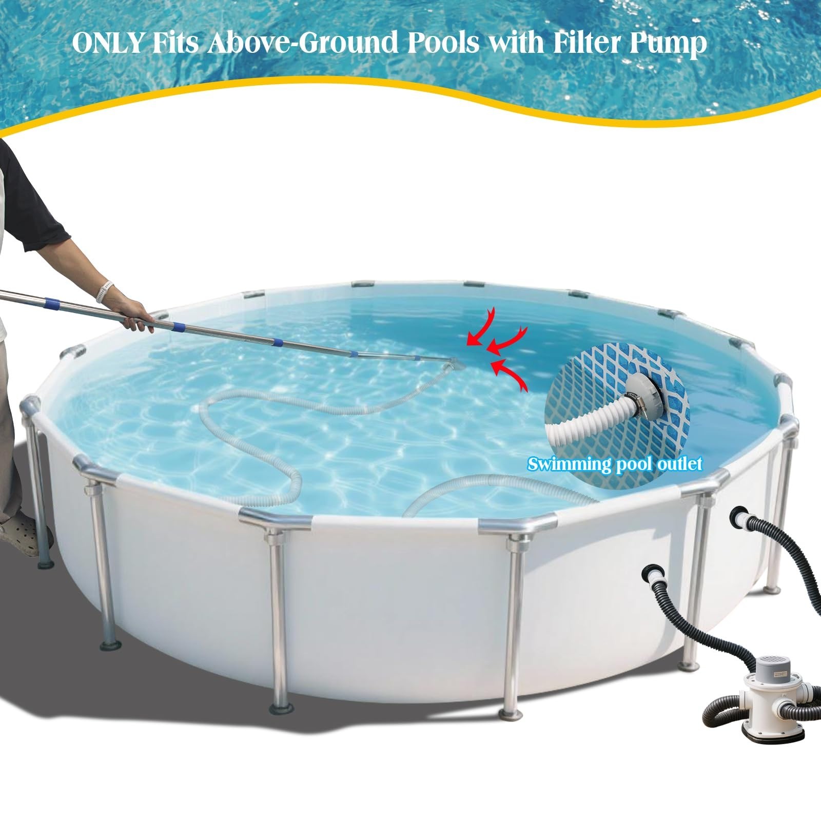 Pool Vacuum Cleaner for Above & In-Ground Pools, 13FT Extendable Hose & Rods