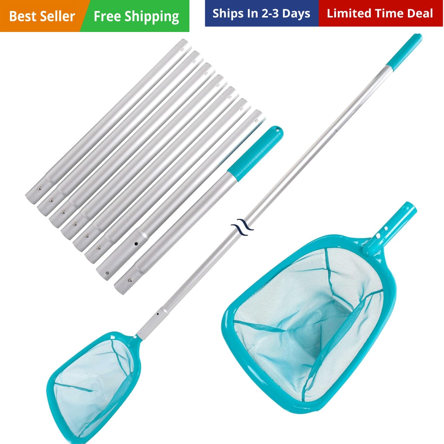 11.5 Foot Swimming Pool Leaf Skimmer Net with Telescopic Aluminum Pole, 8 Sec…
