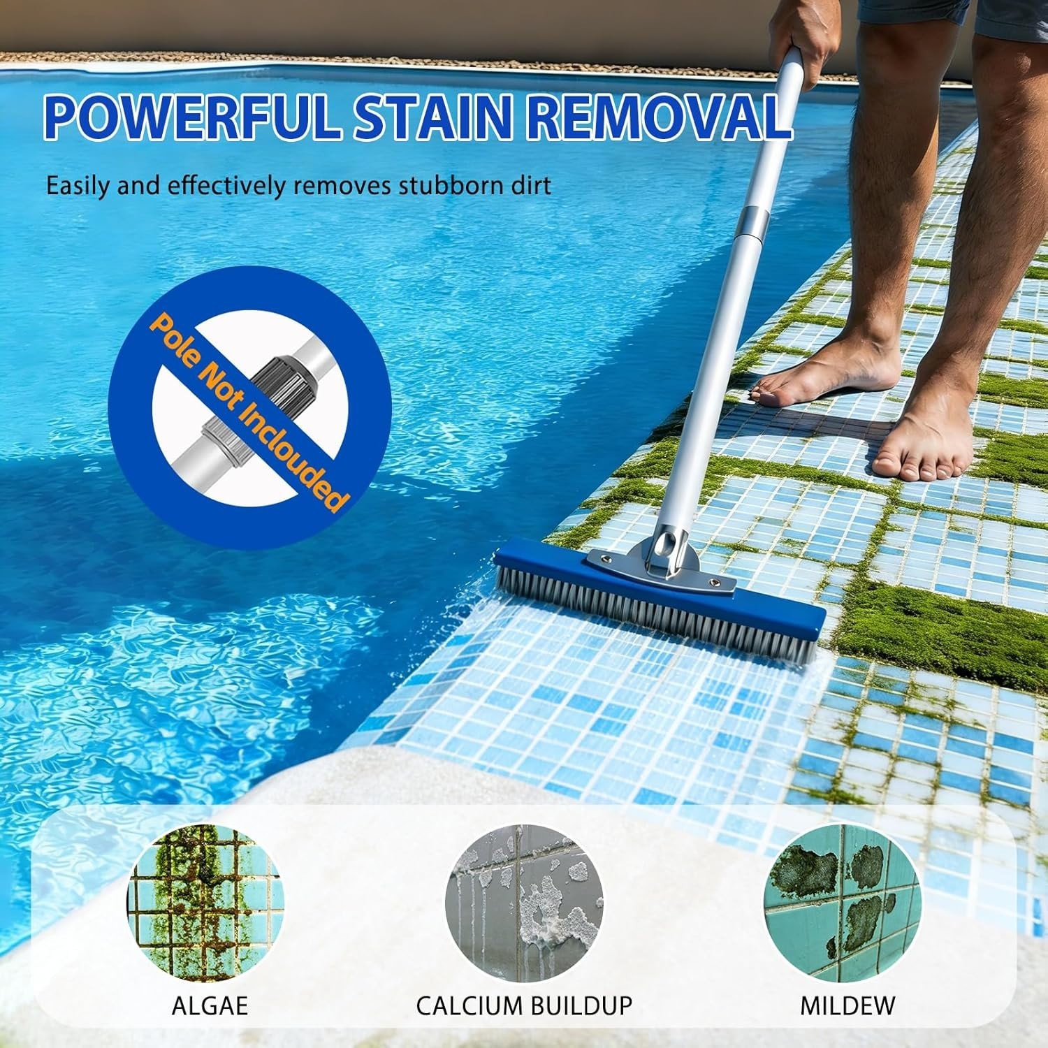 10-Inch Pool Brush Head – Combo Nylon & Stainless Steel Wire Bristles, Heavy Dut