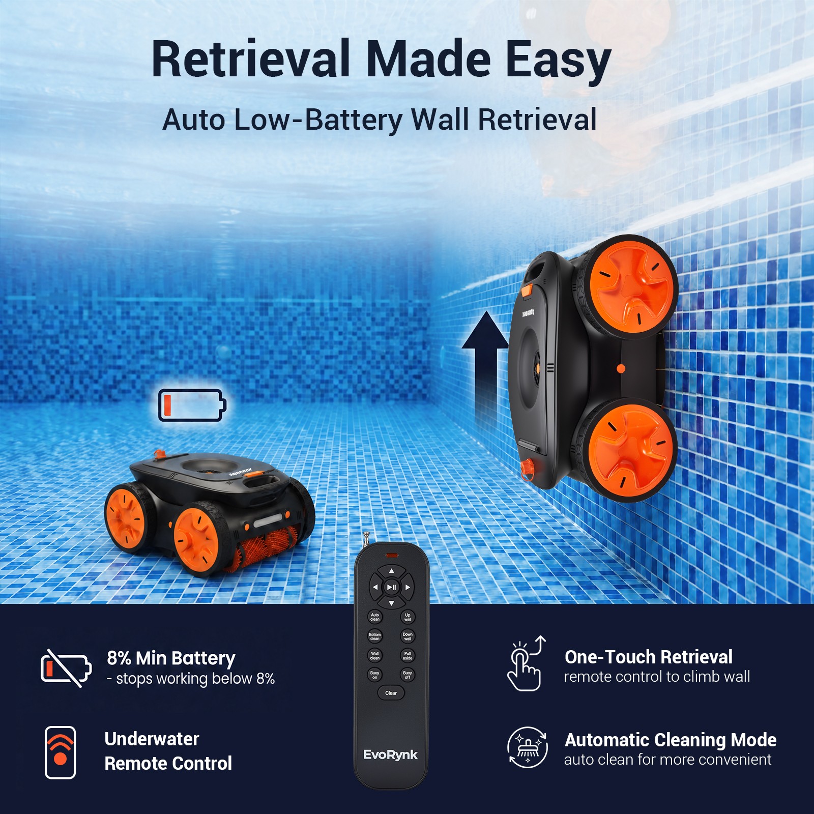 5460 GPH Cordless Robotic Pool Cleaner,Dual Brush & Suction with Remote Control