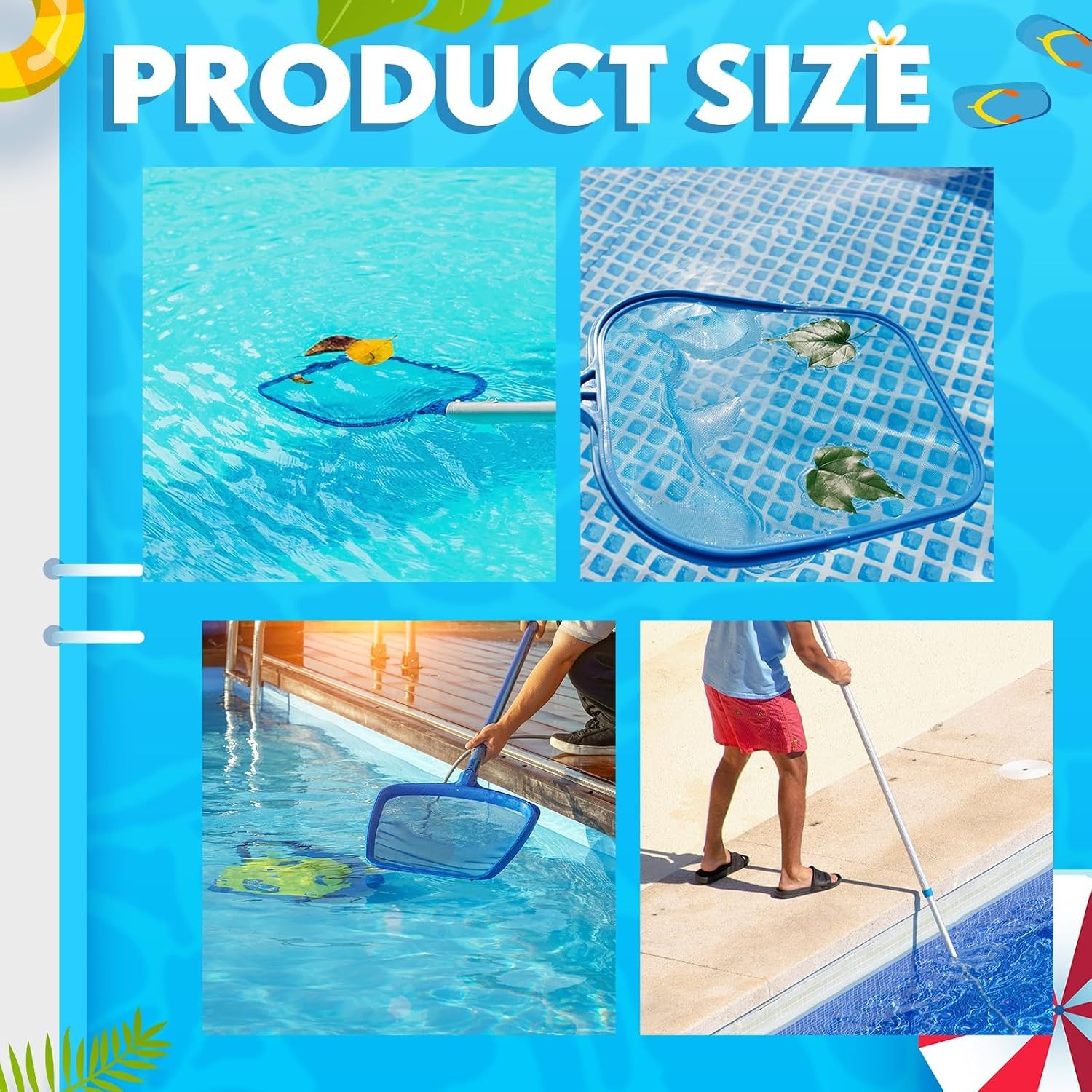 FillTouch Pool Cleaning Kit: 3 Skimmer Nets, 3 Brushes, Pole