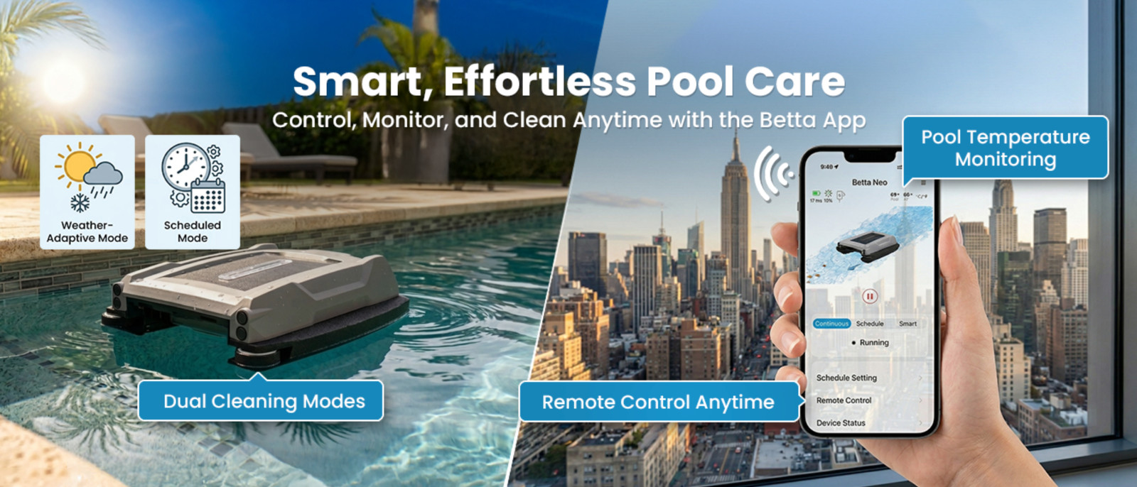 BETTA Neo Solar Powered Robotic Pool Skimmer, Smart App Control, In/Aboveground