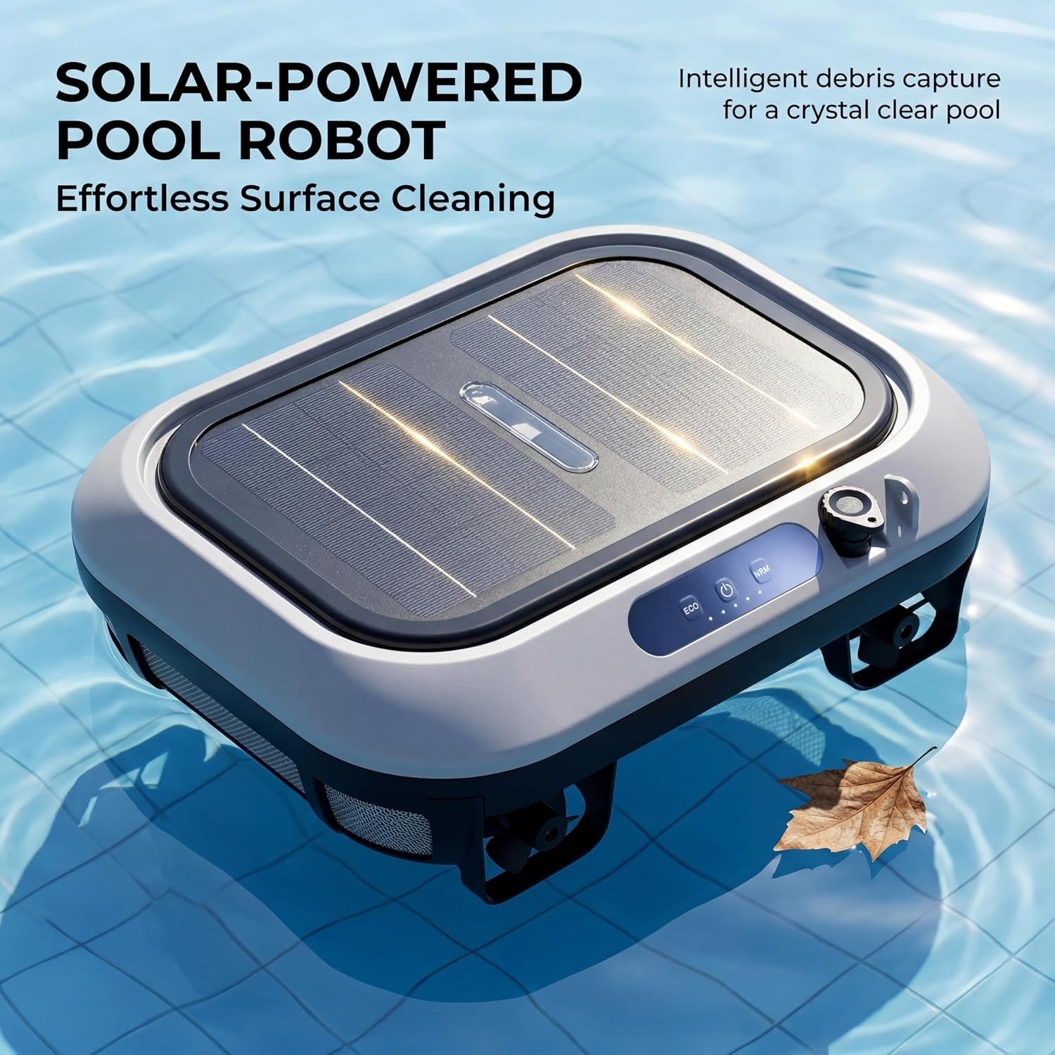 Cordless Solar Powered Robot Pool Skimmer, 150 Minute Runtime, 180-Micron Filter