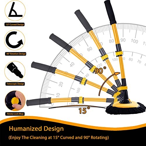 15° Curved Car Cleaning Brush with Telescopic Handle 43&Prime; Aluminum Alloy Long