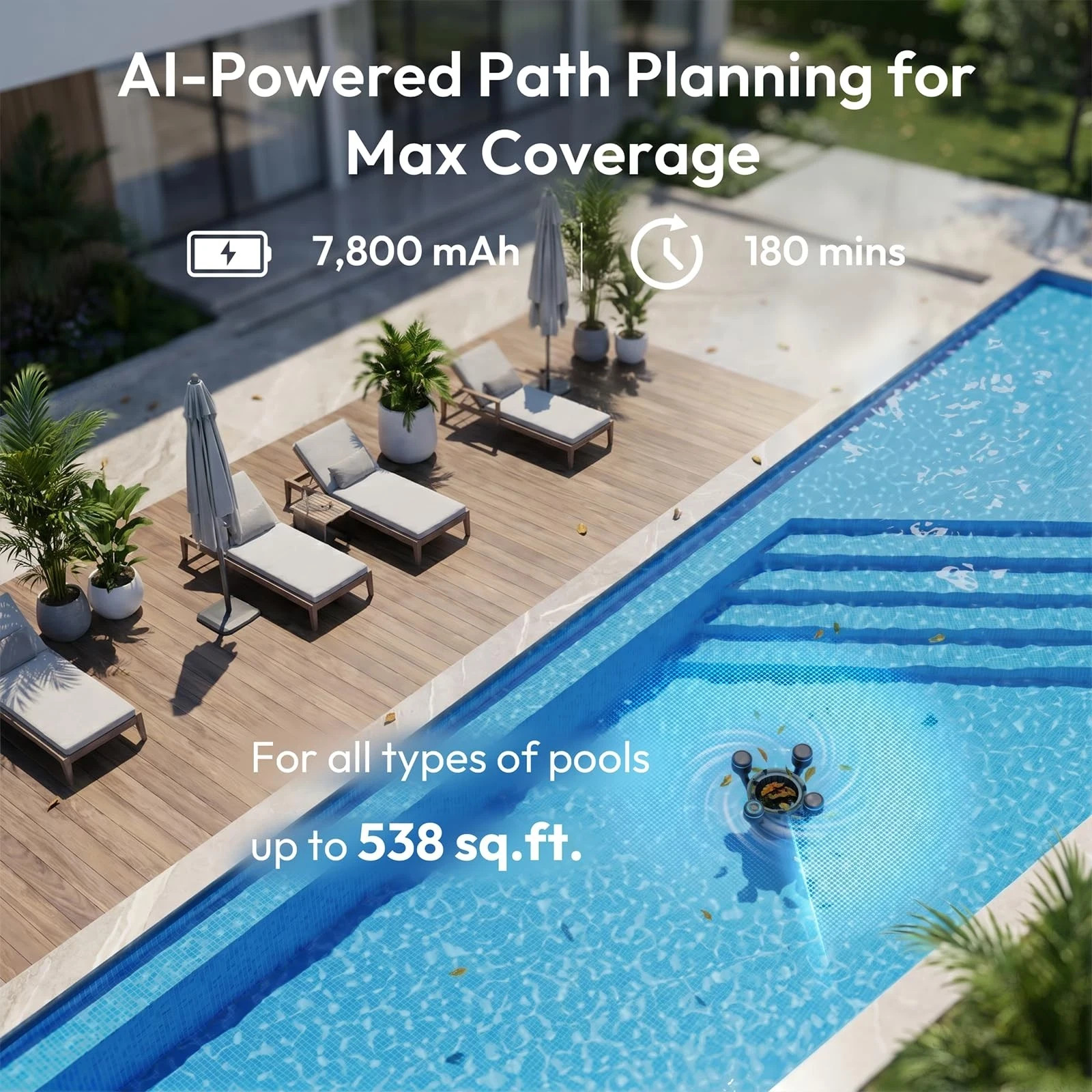 Pool Surface Skimmer Robot, Pool Cleaner with App Control,5L Filter, Dual Cleani